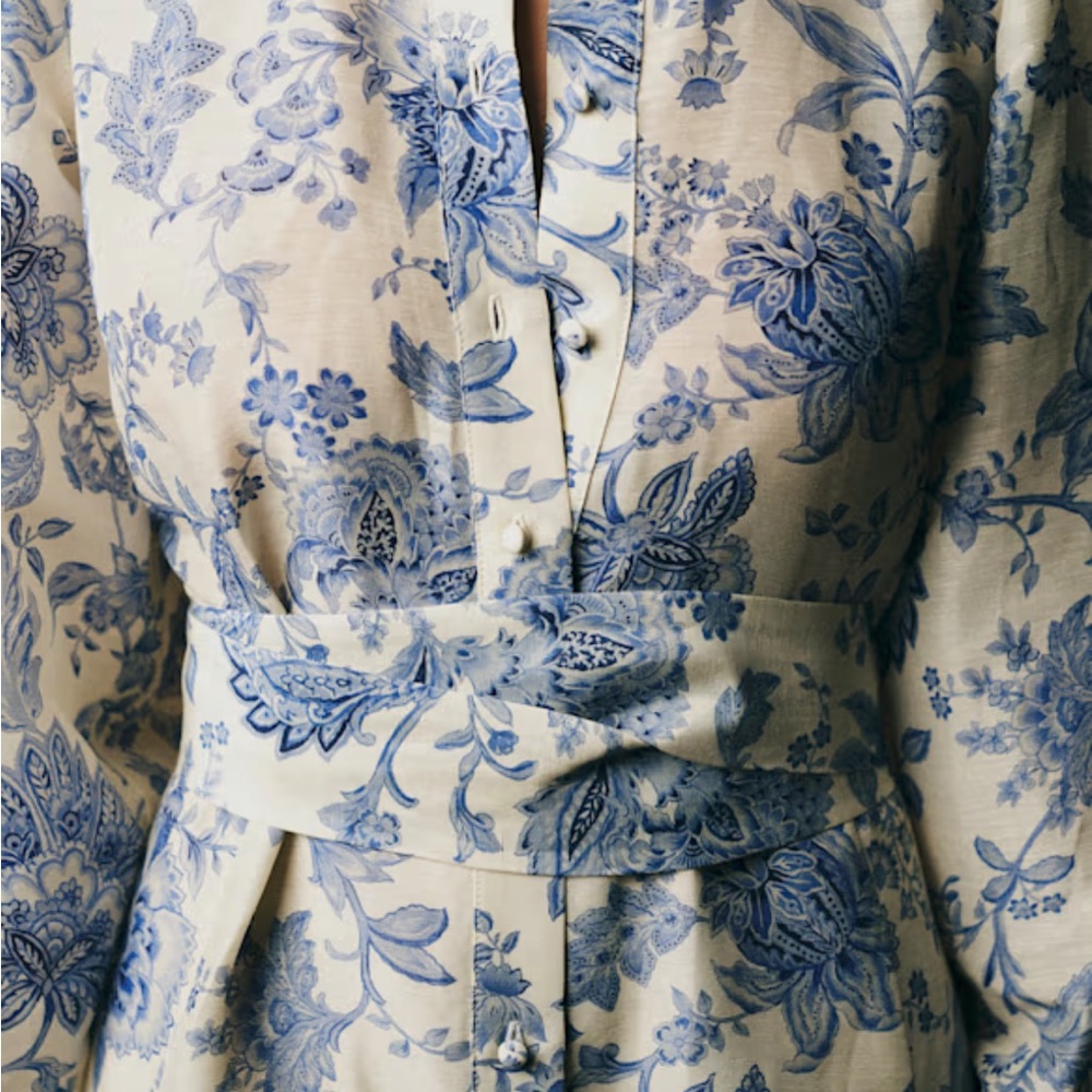 Women's Floral Print Shirt Dress - Blue on Cream - Picture 4 of 5